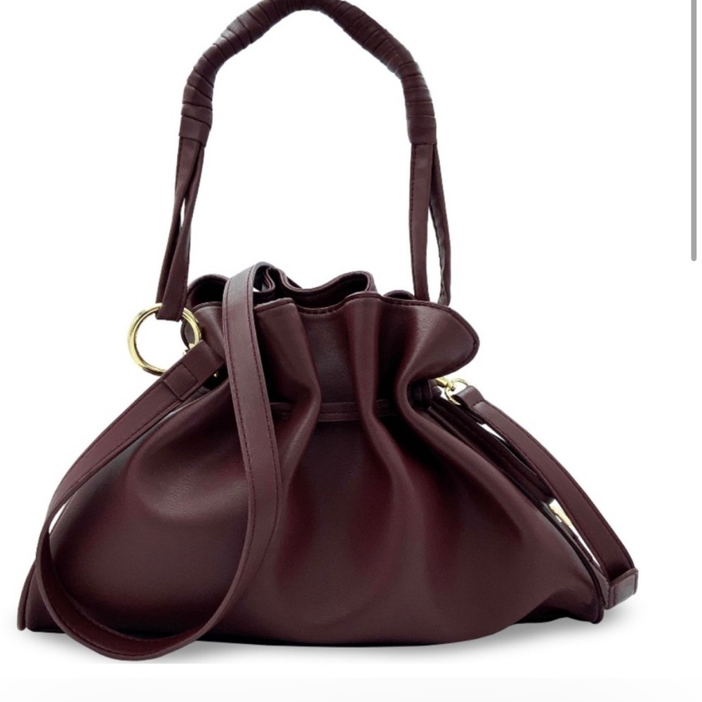 Badgley Mischka Wine Vegan Leather Gold Tone Accents and Snap Trim Bag Purse NWT - Picture 3 of 9
